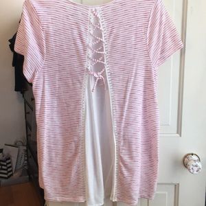 Pink and white tie-back t-shirt